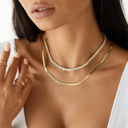 Diamond Tennis Necklace for Women, 14K/White Gold Plated Cubic Zirconia Baguette Tennis Chain Chunky Paperclip Link Cuban Choker Necklace Dainty Jewelry Gifts