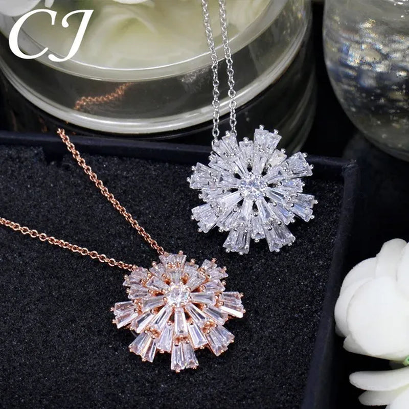 CANDICE Elegant Big Snowflake Pendant Necklace Inlay Luxury Quality Multi Cut CZ Diamond Women Banquet Jewelry With Silver Plating