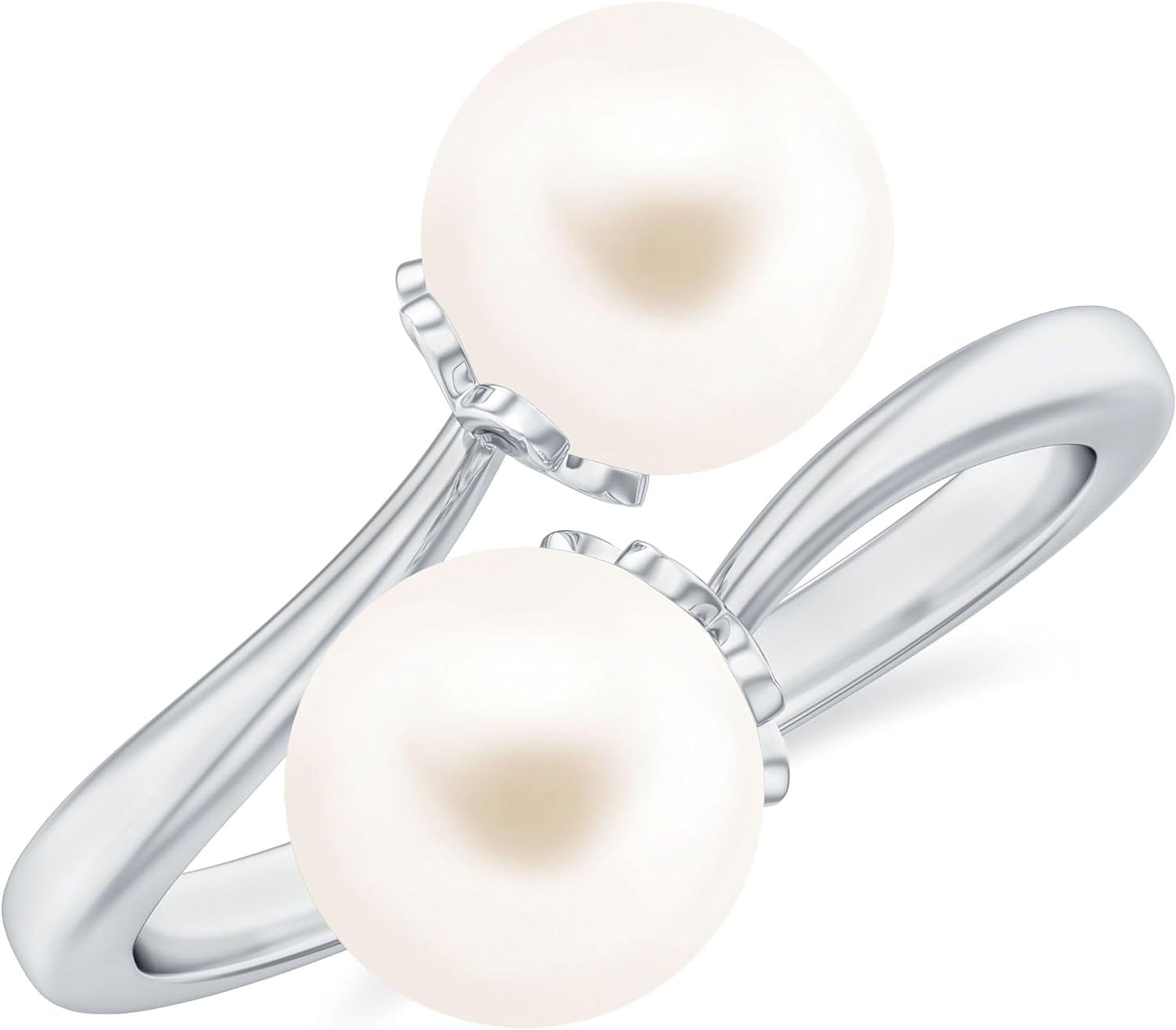 Real Freshwater Pearl Toi Et Moi Wrap Style Cocktail Ring, 7 MM, AAA Quality, June Birthstone Jewelry for Women