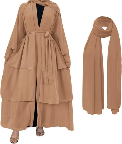 Abayas for Women Muslim Dubai Dress Solid Loose Fit Long Cardigan Islamic Kaftan Robe Open Front Maxi Length - WORLD TIME VISITS