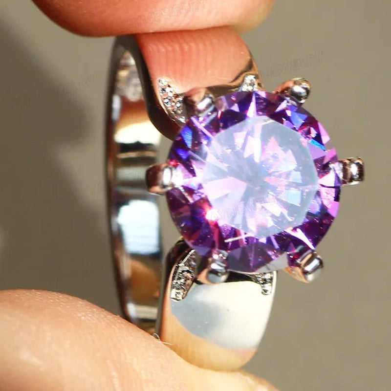 Luxury  Silver Natural Gemstones White Sapphire Birthstone Bride Wedding Engagement Multilayer Crown Ring Size 6 7 8 9 10