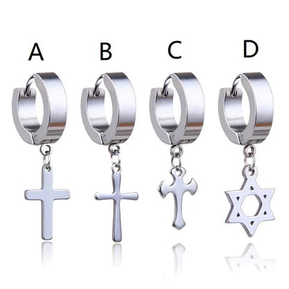 Stainless Steel Cross Ear Studs Black Sliver Earrings Ear Ring Jewelry Decoration Black Tassels Cross Unisex Hip Hop Rock Style for Women and Men 4 Styles