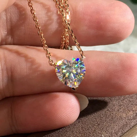 Fashion Rose Gold Color 1ct Heart Cut Moissanite White Sapphire Diamond Pendant Necklace Bridal Jewelry Gifts - WORLD TIME VISITS