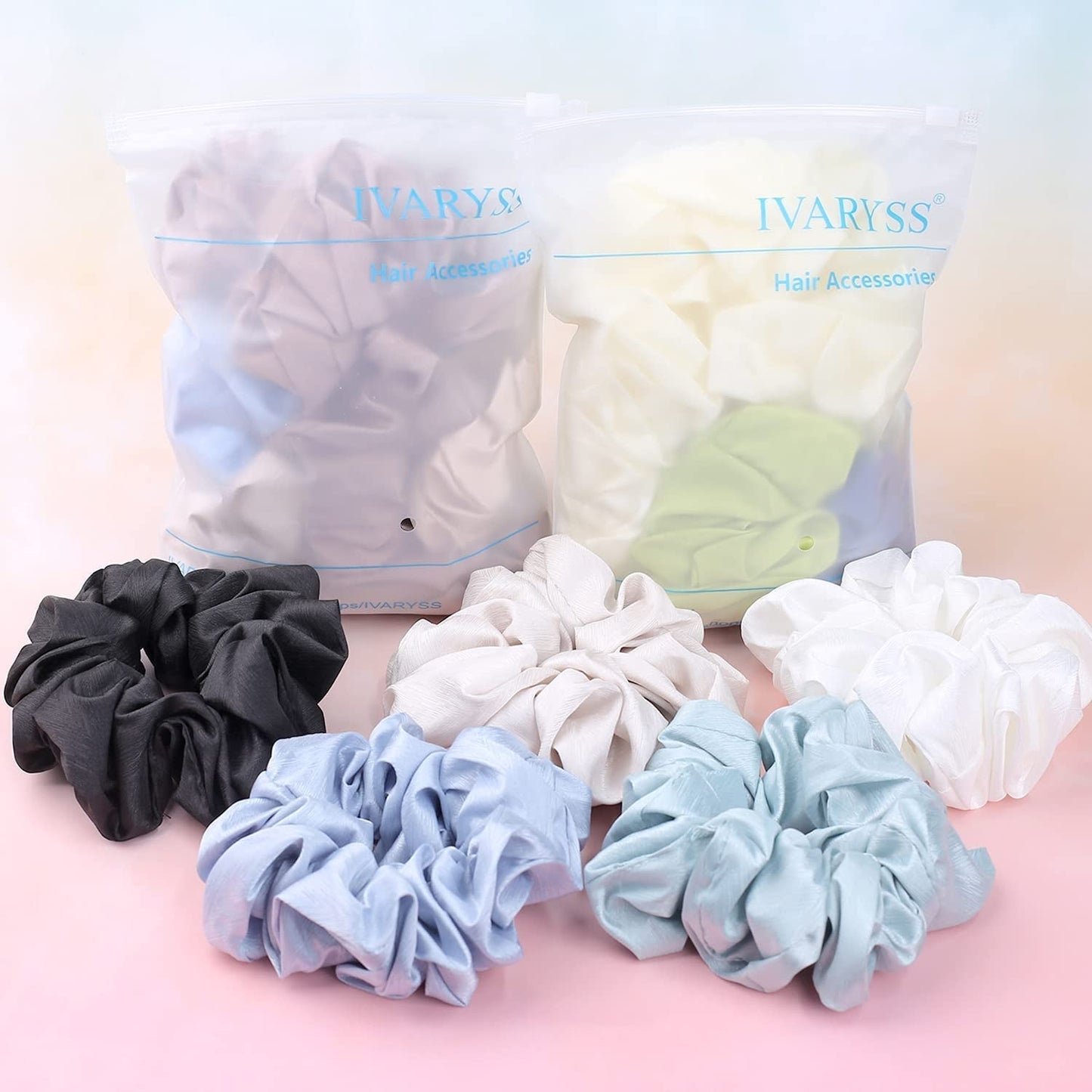 Big Scrunchies for Women Thick Hair, Premium Satin Softer than Silk, XL 6 Inch Extra Large Scrunchy Elastic Hair Bands Accessories, 6 Pack, Neutral
