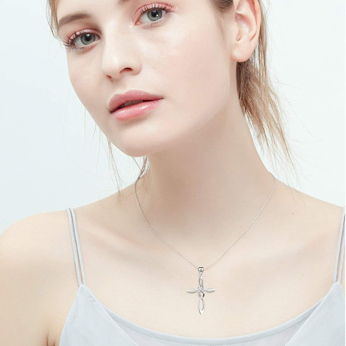 Celtic Knot Cross Necklace Sterling Silver Birthstone Polished Religious Infinity Celtics Jewelry Gifts for Women - WORLD TIME VISITS