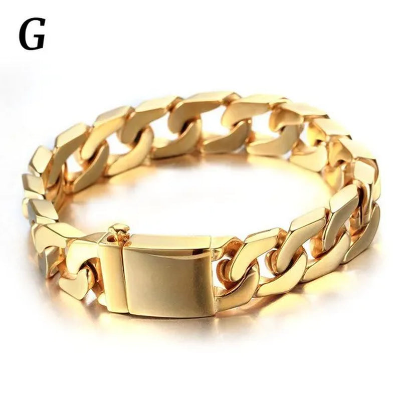Men's Bracelet Hip Hop Fashion Bracelet Gold/Silver Bracelet Byzantine Chain Cuban Bracelet Festive Birthday Gift 1 Piece (8inch)