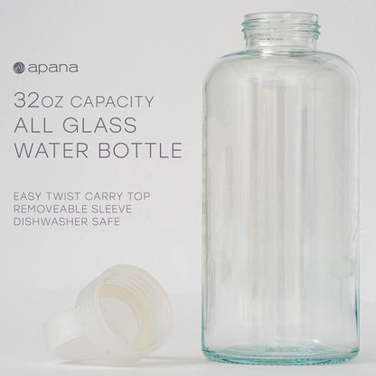Yoga Glass Water Bottles BPA Free Non Slip Sleeve Leak Proof Lid Reusable 19 Oz and 32 Oz Sports Water Bottle Wide Mouth Lid Portable Hydration Tumbler