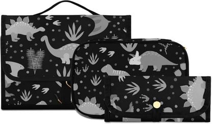Seamless Retro Russian Cat Snowflakes on Black Happy New Year 3 Pcs Set Toiletry Bags, 1 Women'S Travel Cosmetic Bag, 1 Hanging Toiletry Wash Bag, 1 Brush Case, Portable Makeup Storage Case - WORLD TIME VISITS