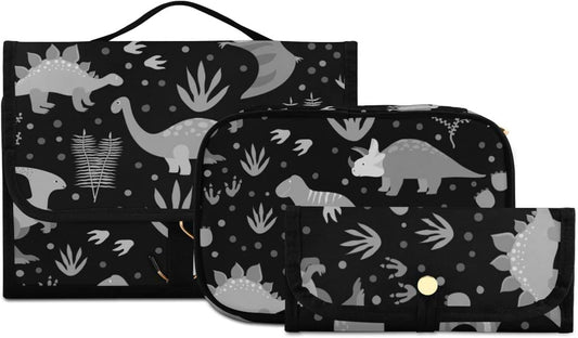 Seamless Retro Russian Cat Snowflakes on Black Happy New Year 3 Pcs Set Toiletry Bags, 1 Women'S Travel Cosmetic Bag, 1 Hanging Toiletry Wash Bag, 1 Brush Case, Portable Makeup Storage Case - WORLD TIME VISITS