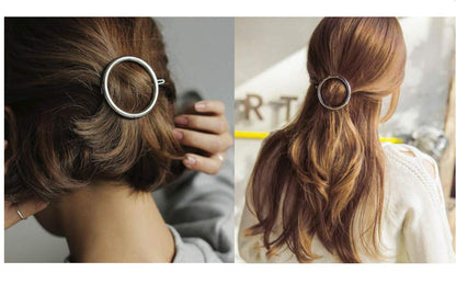 2 Pcs Minimalist Dainty Hollow Geometric round Circle Metal Hairpin Hair Clip for Women and Girls on Any Occasion (Gold & Silver)