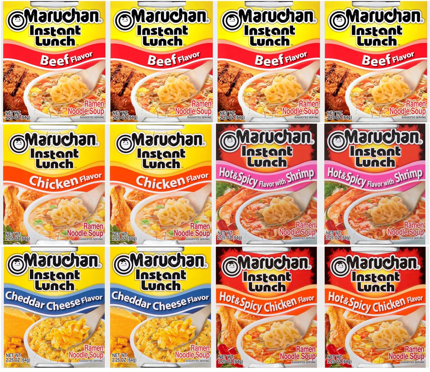 Ramen Instant Lunch Variety, 5 Flavors (Pack of 12) with  Chopsticks