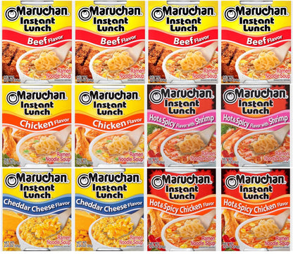 Ramen Instant Lunch Variety, 5 Flavors (Pack of 12) with  Chopsticks