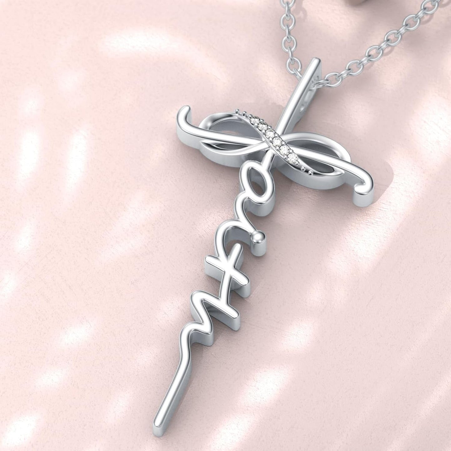 Diamond Faith Cross Necklace for Women 925 Sterling Silver Infinity Faith Pendant with Lab Grown Diamond Jewelry Gifts for Her