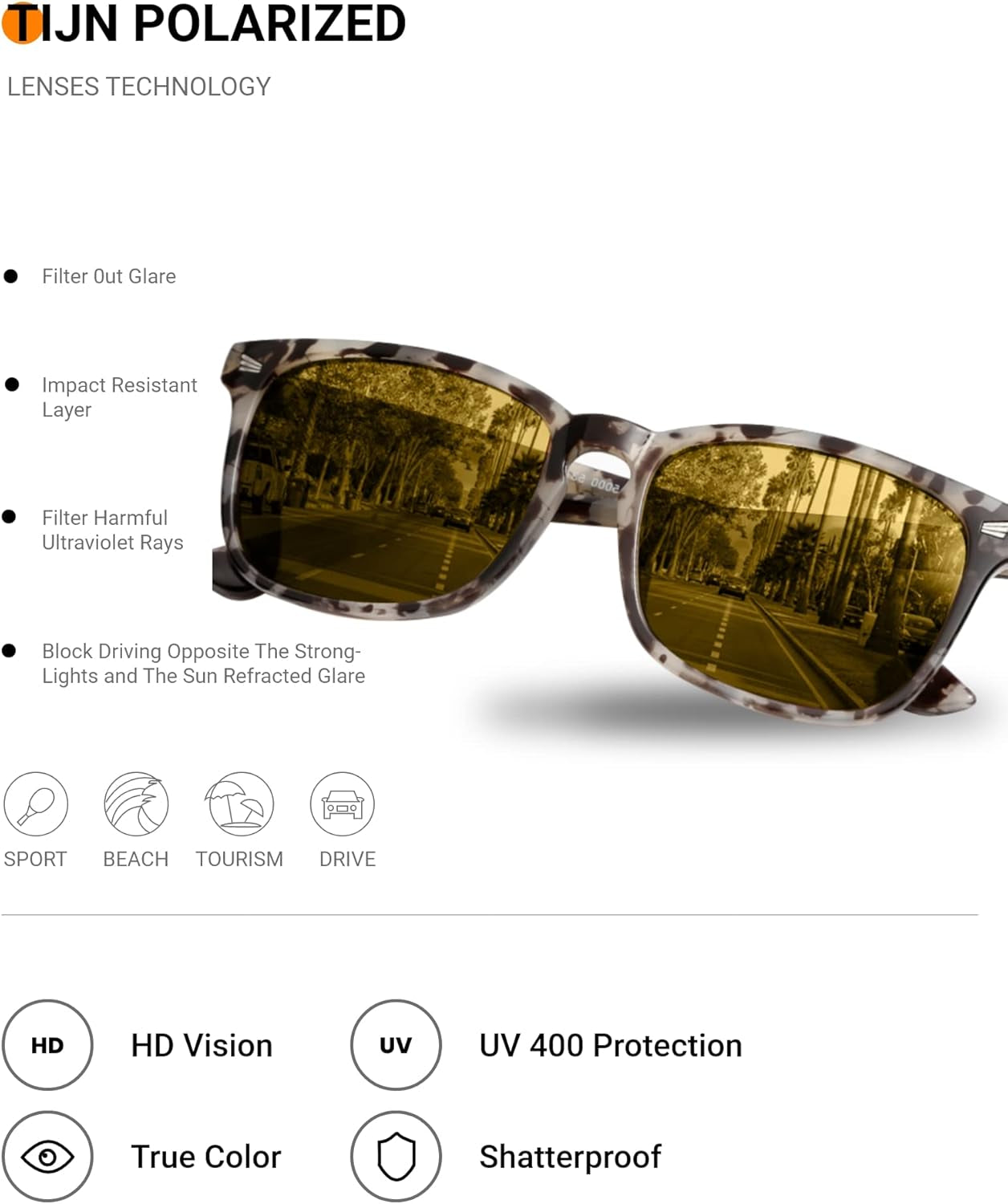 Polarized Sunglasses for Womens and Mens,Classic Square Frames Shades for UV Protection, Stylish and Trendy Sunnies