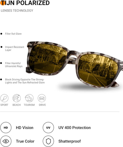 Polarized Sunglasses for Womens and Mens,Classic Square Frames Shades for UV Protection, Stylish and Trendy Sunnies