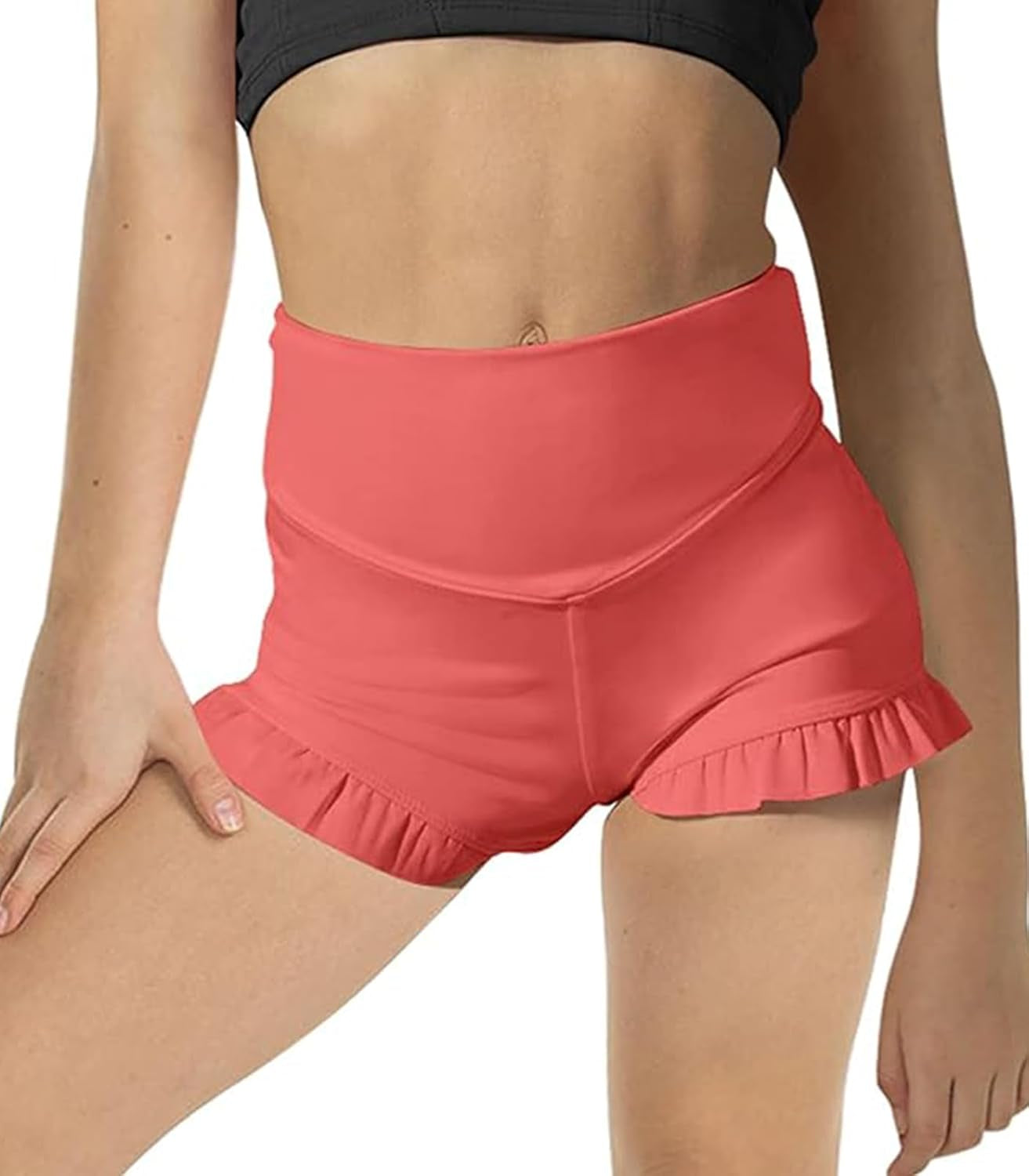 Girls Athletic Shorts High Waisted Ruffle Dance Shorts Yoga Workout Running Shorts - WORLD TIME VISITS