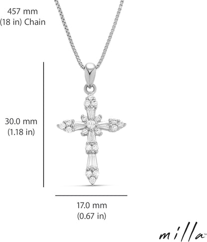 14K Gold Plated Cross Necklace for Women, Silver Cross Necklaces for Women, 18 Inches Chain with Cross Pendant