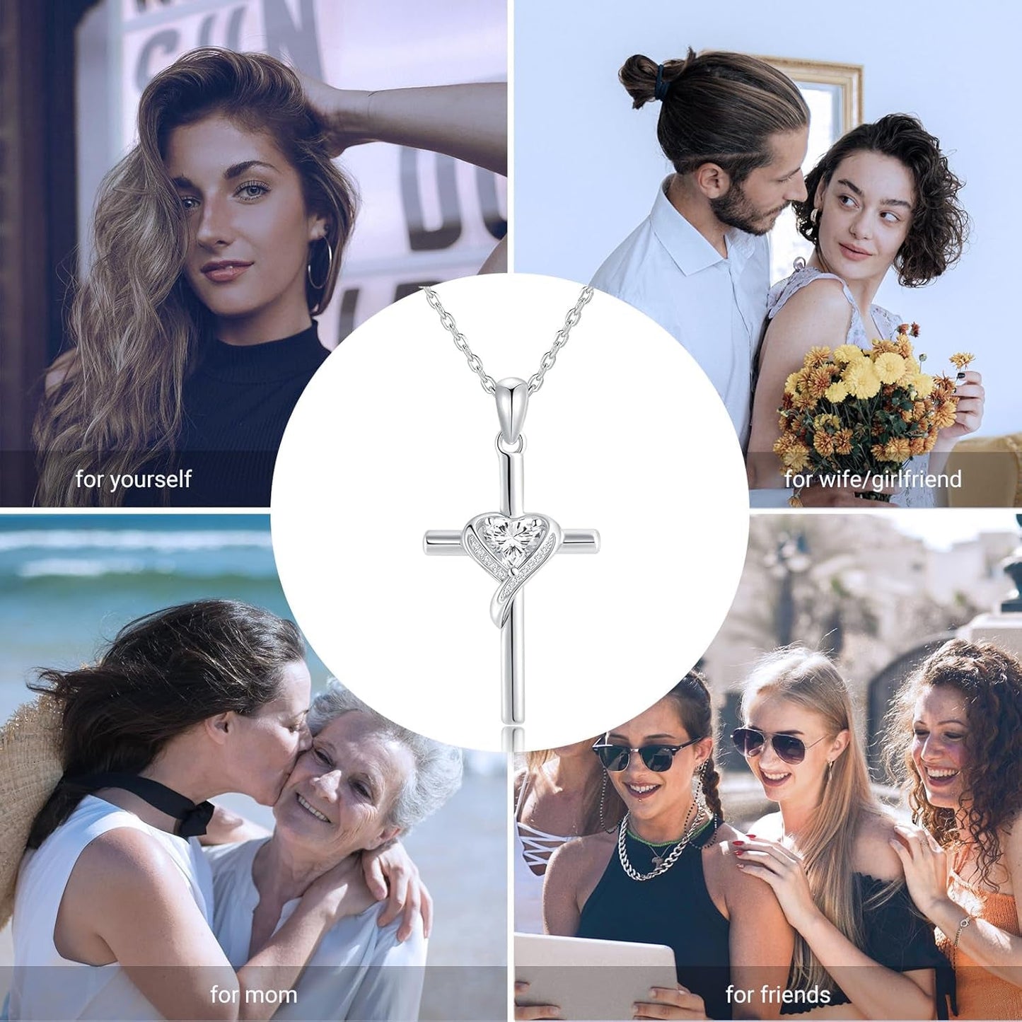 Valentines Day Gifts Cross Necklace for Women 925 Sterling Silver Birthstone Cross Pendant Necklace Cross Jewelry Gifts for Women Mother Wife on Birthday Mother'S Day