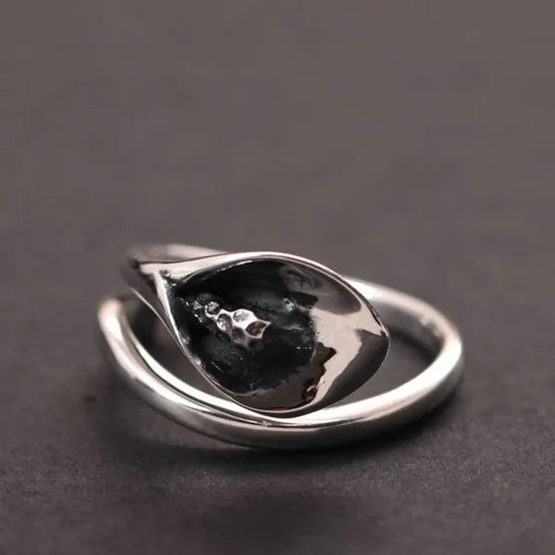 Women Fashion Elegant 925 Sterling Silver Calla Lily Flower Rings