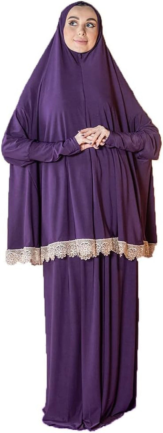 Women'S Prayer Dress 2 Pieces Lycra Solid Color plus Long Sleeve | One-Size | Hijab Abaya Suit