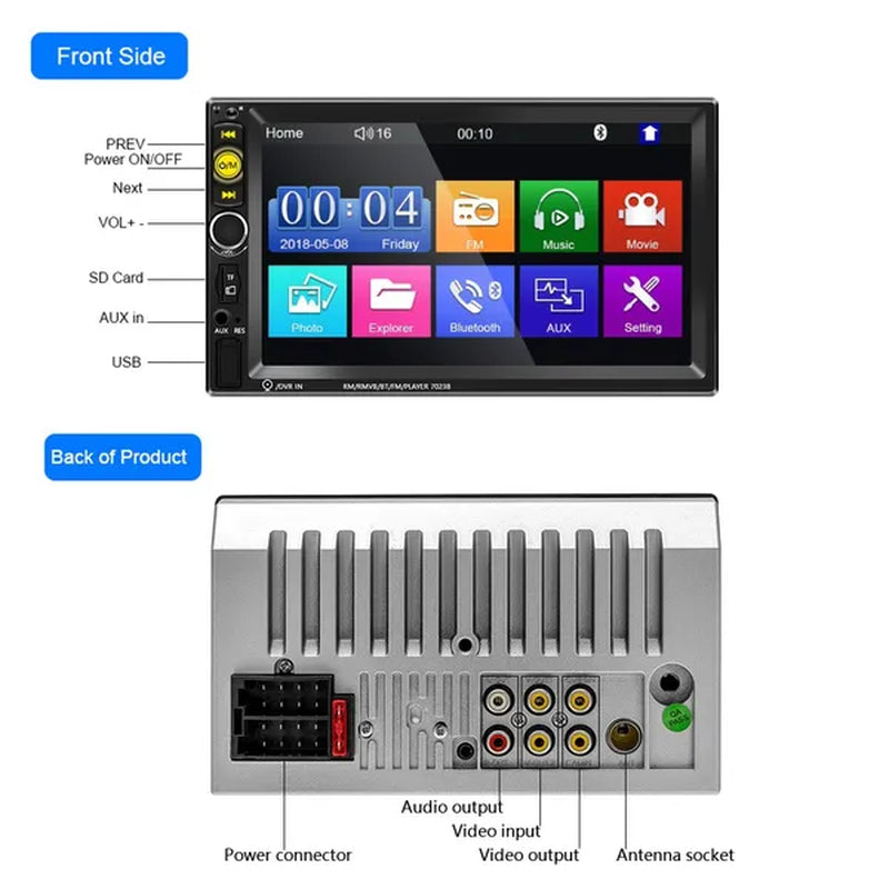 New 7'' HD 1080P 2 Din Touch Screen Autoradio Bluetooth Car Stereo Radio Car MP5 Player Build-In FM AUX USB SD Function Support Mirror Link + Backup Camera(Optional)
