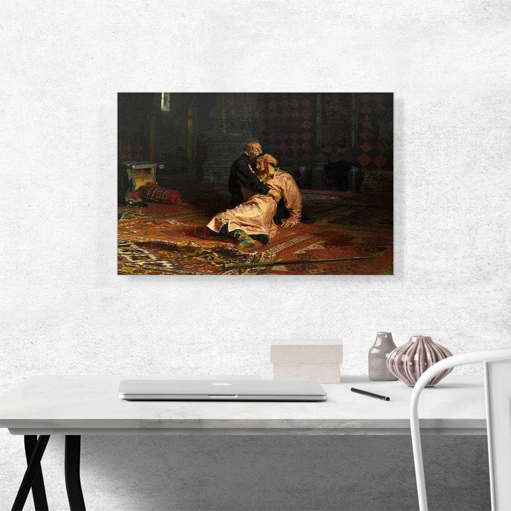 Ivan the Terrible and His Son Ivan 1885 Canvas Art Print Stretched Framed Painting Picture Poster Giclee Wall Decor by Ilya Repin - 26" X 18" (0.75" Deep) - WORLD TIME VISITS