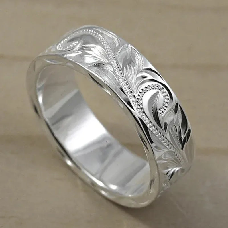 Personality Women'S Fashion Exquisite Ring Carved Flower Jewelry for Women Stackable Rings Beautiful Ladies Proposal Engagement Party Accessories Elegant Bride Wedding Band Anniversary Gift Size 4-12 Bague Femme