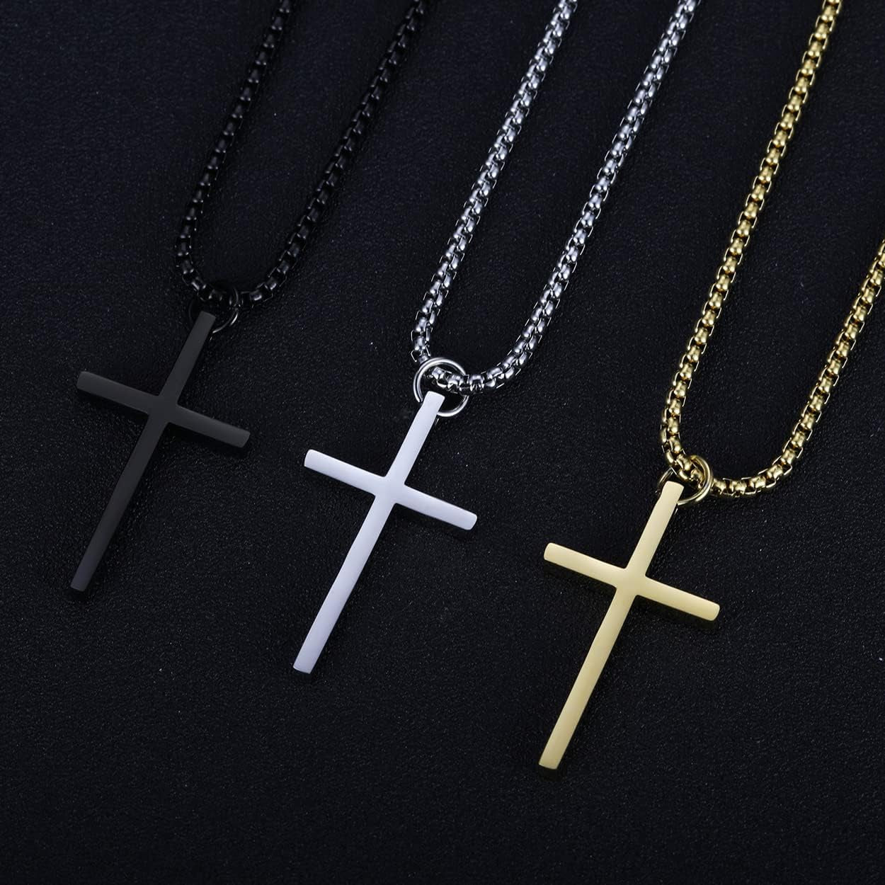 Cross Pendant Necklaces for Men Women Philippians 4:13 Bible Verse I Can Do All Things Stainless Steel Chain 16/20/24/28 Inchs Black Silver Gold