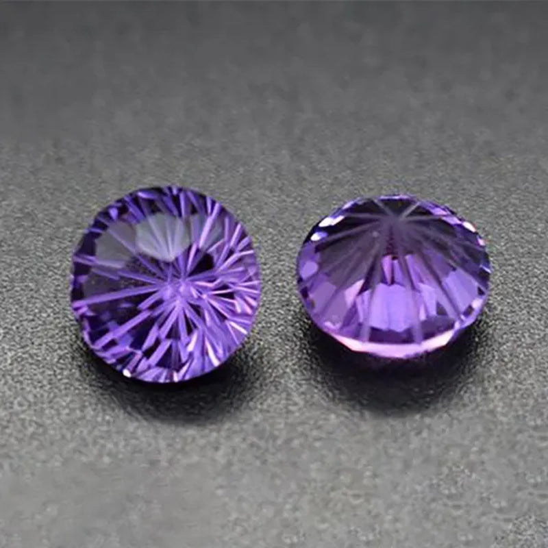 Natural Amethyst Fireworks Cut Loose Gemstone 8MM High-quality Ring Face Necklace Jewelry DIY Making Loose Diamond Purple Gemstone