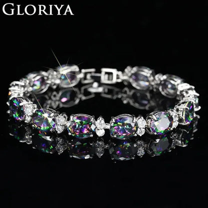 Gloriya Romantic Multicolor Rhinestone Setting Glittering CZ Stone Platinum Plated Bracelets Bangles Luxury Wedding Bracelets For Women Crystal Jewelry