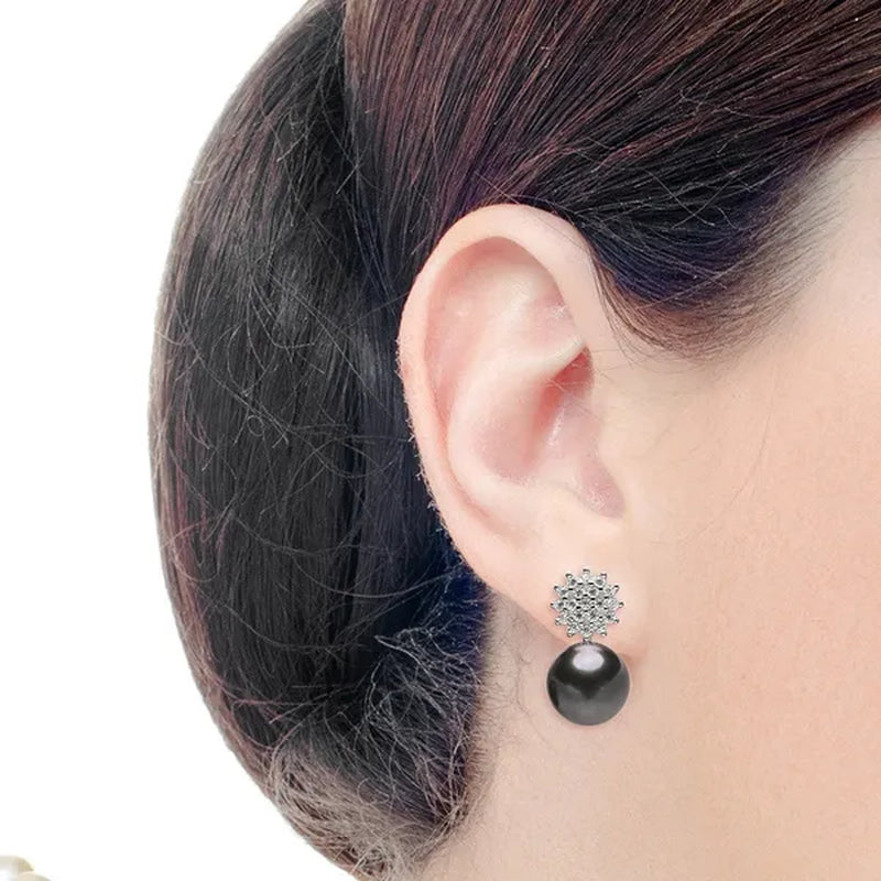 Real 925 Sterling Silver 7-8mm Black Freshwater Pearl Stud Earring Women Fashion Jewelry FEIGE