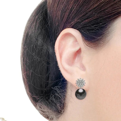 Real 925 Sterling Silver 7-8mm Black Freshwater Pearl Stud Earring Women Fashion Jewelry FEIGE