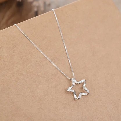 Luxury S925 Sterling Silver Full Diamond Key Star Antlers Pearl Heart Shaped Pendant Necklace Women Fashion Silver Jewelry Lady Personality Pendant Gift for Girl