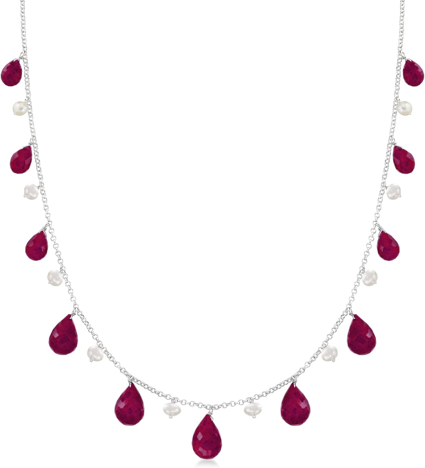 Gemstone and 4-5Mm Cultured Pearl Drop Necklace in Sterling Silver - WORLD TIME VISITS