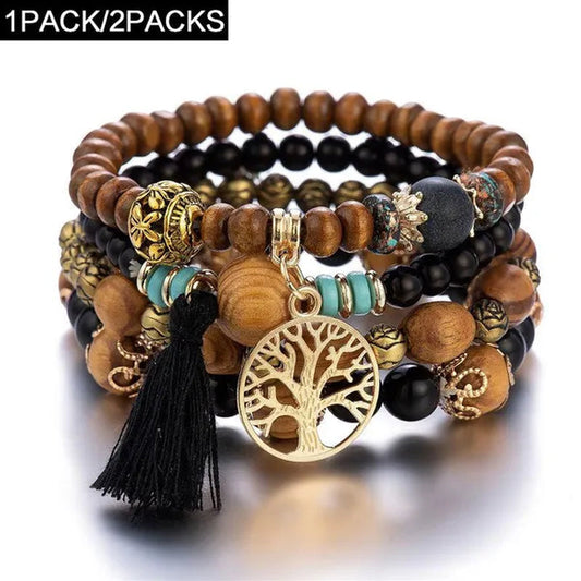 1PACK/2PACKS Beaded Bracelets Bohemian Bracelets Multi-Layered Wooden Beads Charm Bracelets Men'S and Women'S Fashion Beaded Bracelets - WORLD TIME VISITS