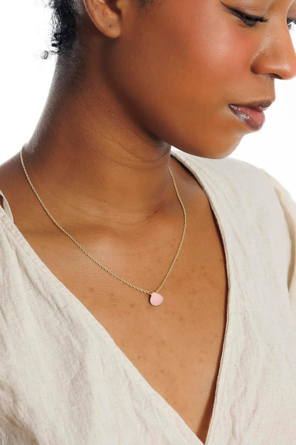 Genuine Pink Opal Necklace for Women - Authentic 925 Sterling Silver Necklace 18K Gold Jewelry, Dainty Heart Choker Pendant Necklace for Teen Girls, October Birthstone Gift for Mothers Day