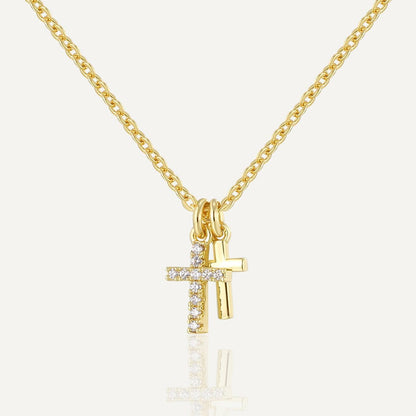 Cross Necklace for Woman,18K Gold Plated Cross Shaped Diamond Embellished Pendant Religious Necklace Christian Jewelry Chain 45 Cm/17.71 Inches
