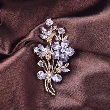 Red Colour Zircon Crystal Poppy Flower Bouquet Shape Brooch Pins for Woman Gift