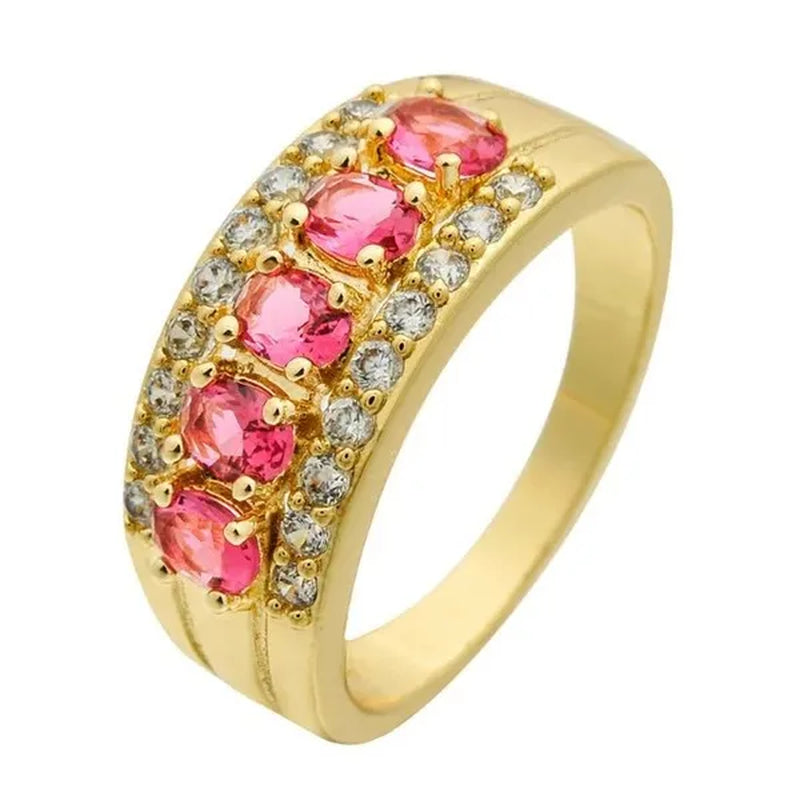 Natural 2.95CT Ruby/Emerald/Sapphire/Alexandrite/White Diamond 14K Yellow Gold Ring Size 6-11
