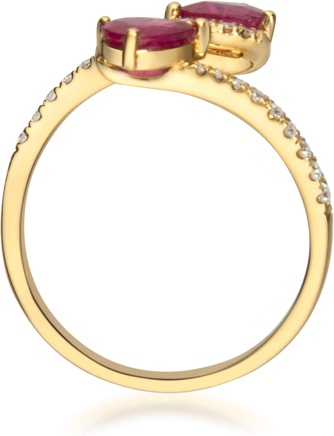 10K Yellow Gold Mozambique Genuine Ruby Ring with Diamonds for Women | Ethically, Authentically & Organically Sourced (Pear-Cut) Shaped Ruby Hand-Crafted Jewelry for Her | Ruby Ring for Women
