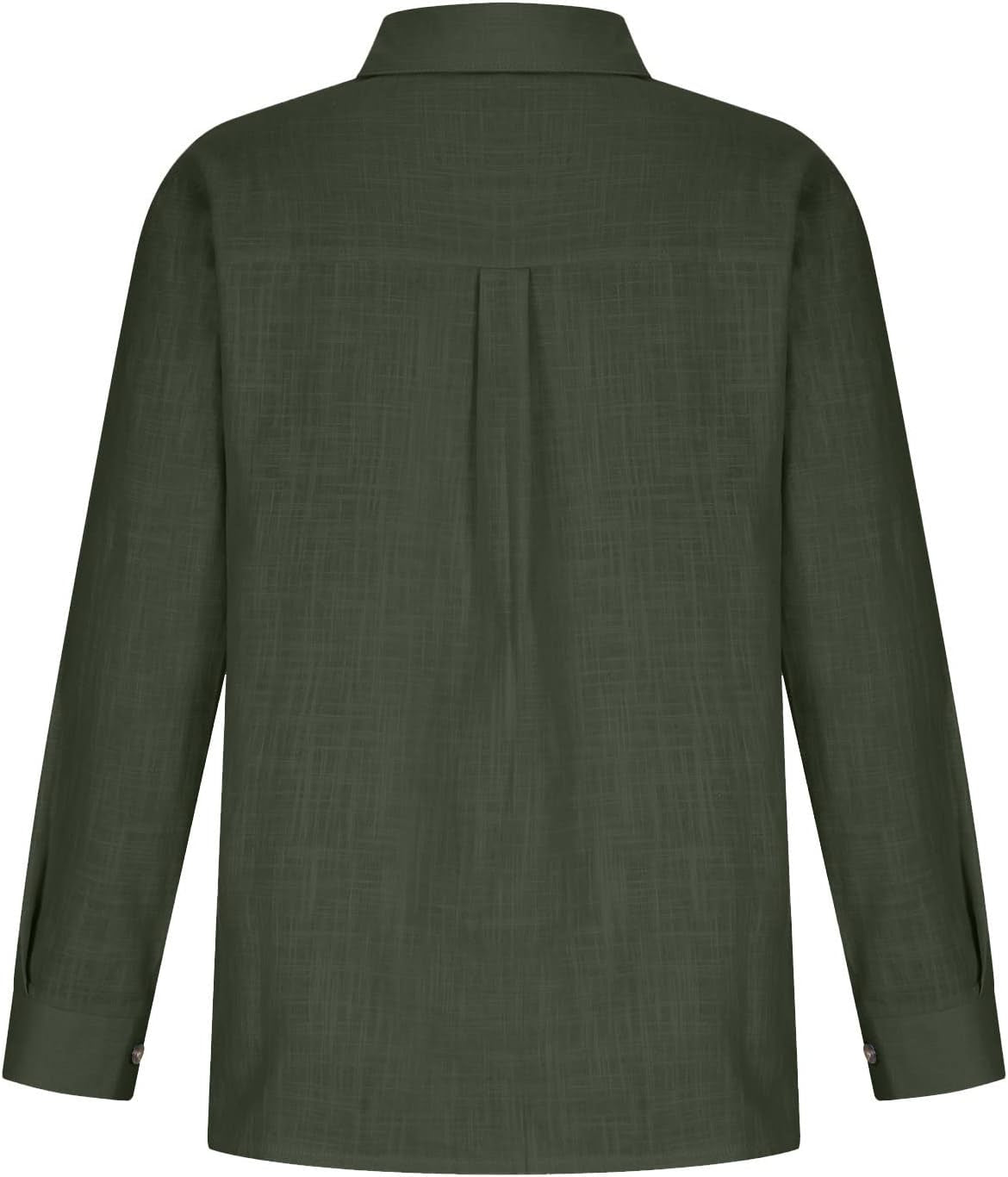 Women Cotton Linen Summer Tops Button down Shirts Dressy Causal Long Sleeve Gauze Blouses Trendy Boho Clothes 2024 Linen Shirt Women Army Green XL