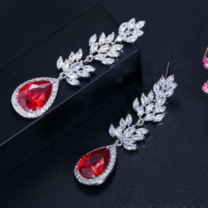 CANDICE Top Quality White Gold Plated Jewelry Romantic Purple Red Crystal Long Tear Drop Earrings For Women Christmas Gift
