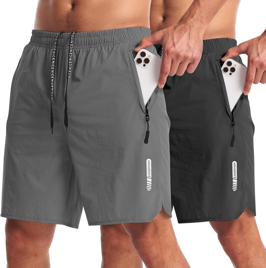 2 Pack Mens Workout Athletic Shorts 7 Inch Inseam Quick Dry Hiking Shorts Men Lightweight Sports Gym Shorts Running
