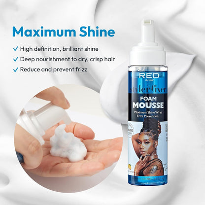 Foaming Mousse, Maximum Shine Wrap Mousse, Reduce & Prevent Frizz, Define Curls, Hold Styles, Nourishes Dry and Crips Hair, Enriched with Organic Jamaican Black Castor Oil