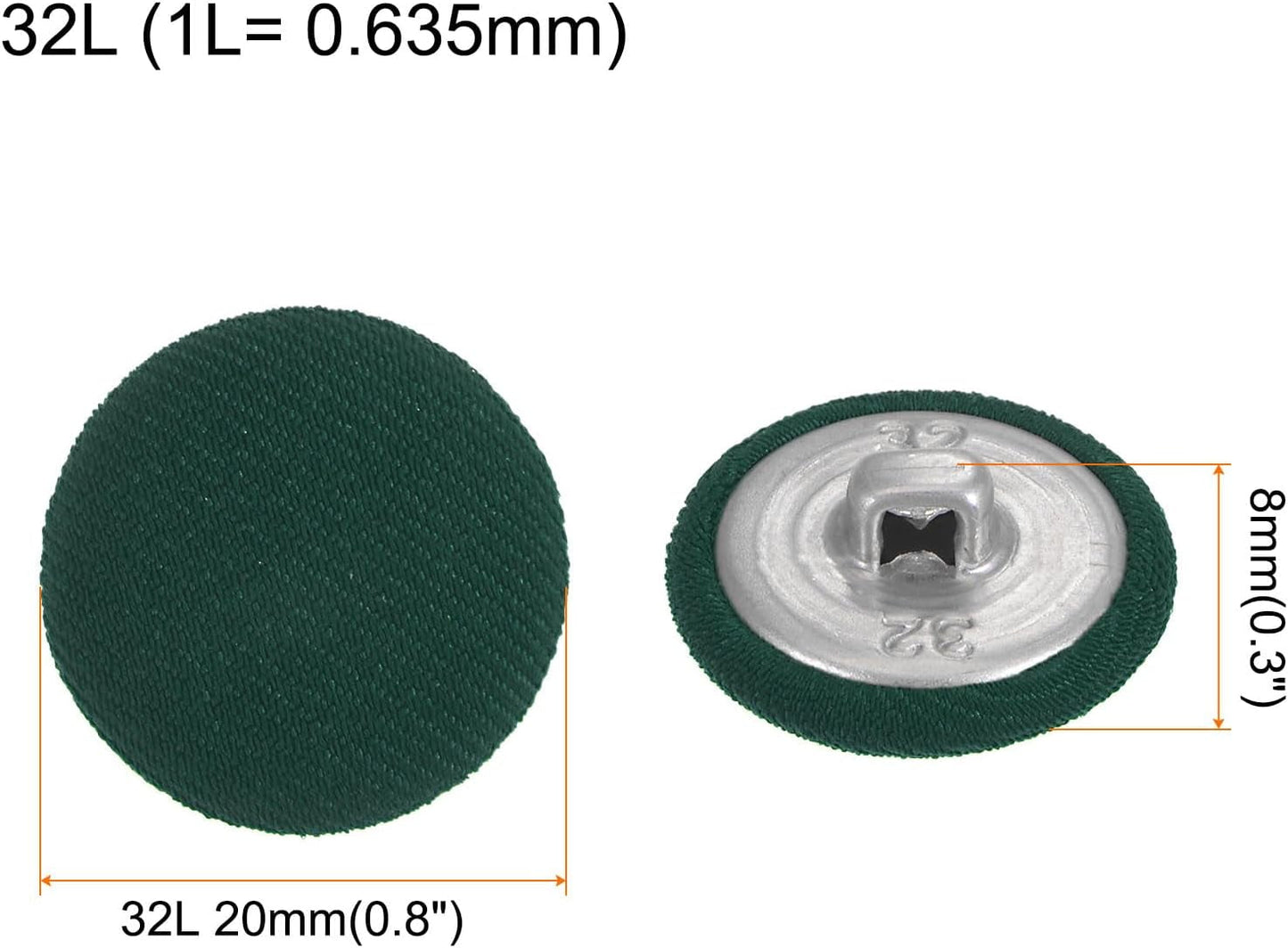 10Pcs 32L Fabric Cloth Covered Button 20Mm Metal Shank round Sewing Buttons for Suits Dress Blouses, Army Green