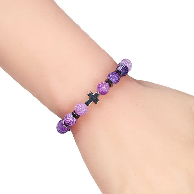 Hot Men Natural Tiger Eye Beads Hematite Cross Bracelets Onyx Meditation Prayer Bead Bracelet Women Stone Yoga Jewelry Homme