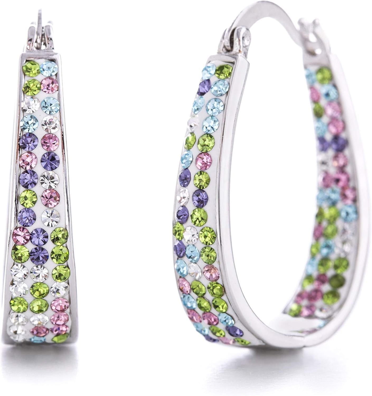Oval inside outside Hoop Earrings for Women Faceted Sparkle Crystals - WORLD TIME VISITS