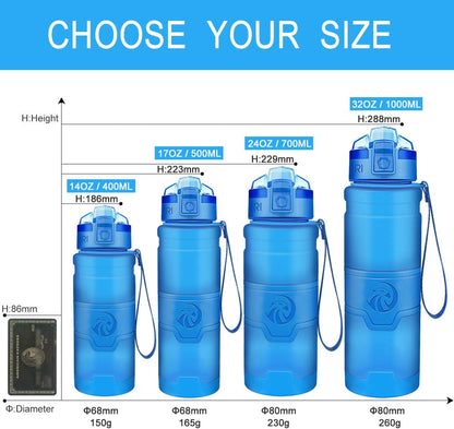 Sports Water Bottle, 400/500/700Ml/1L, BPA Free Leak Proof Tritan Lightweight Bottles for Outdoors,Camping,Cycling,Fitness,Gym,Yoga- Kids/Adults Drink Bottles with Filter, Lockable Pop Open Lid