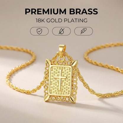 Cross Pendant Necklace for Women Men, 14K Gold/Silver Plated Square Faith Christian Figaro Chain Religious Jewelry Gift for Christian