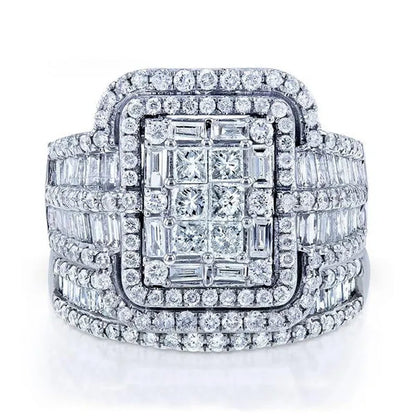 2Pcs Set Wedding Band Rings Set Princess Cut Square Zirconia Diamond Rings for Women Bridal Lover Gifts